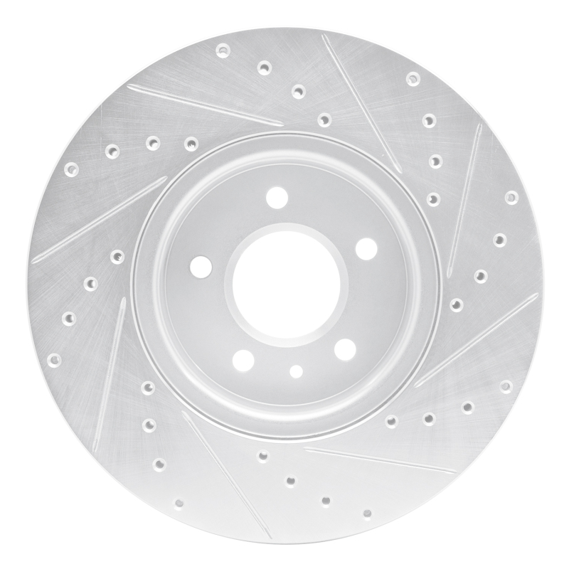Cadillac ATS Brake Rotor (1) - Front Left - R1 Concepts - Drilled & Slotted - Silver - `13-`25